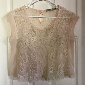 Chloe K Tan Lace Crop Top